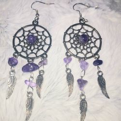Dream Catcher Earrings W/ Amathyst 