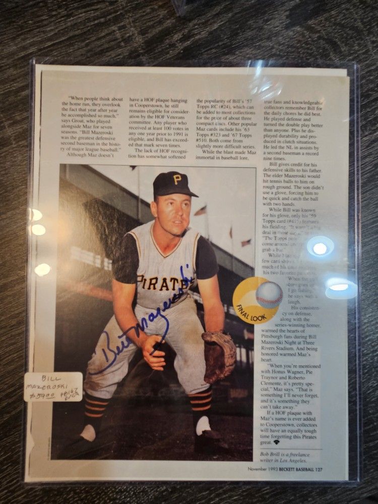Signed Bill Mazeroski Pittsburgh Pirates Magazine Photo Autograph Picture MLB Baseball