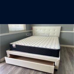 Queen White Platform Bed With Ortho Mattress Included 