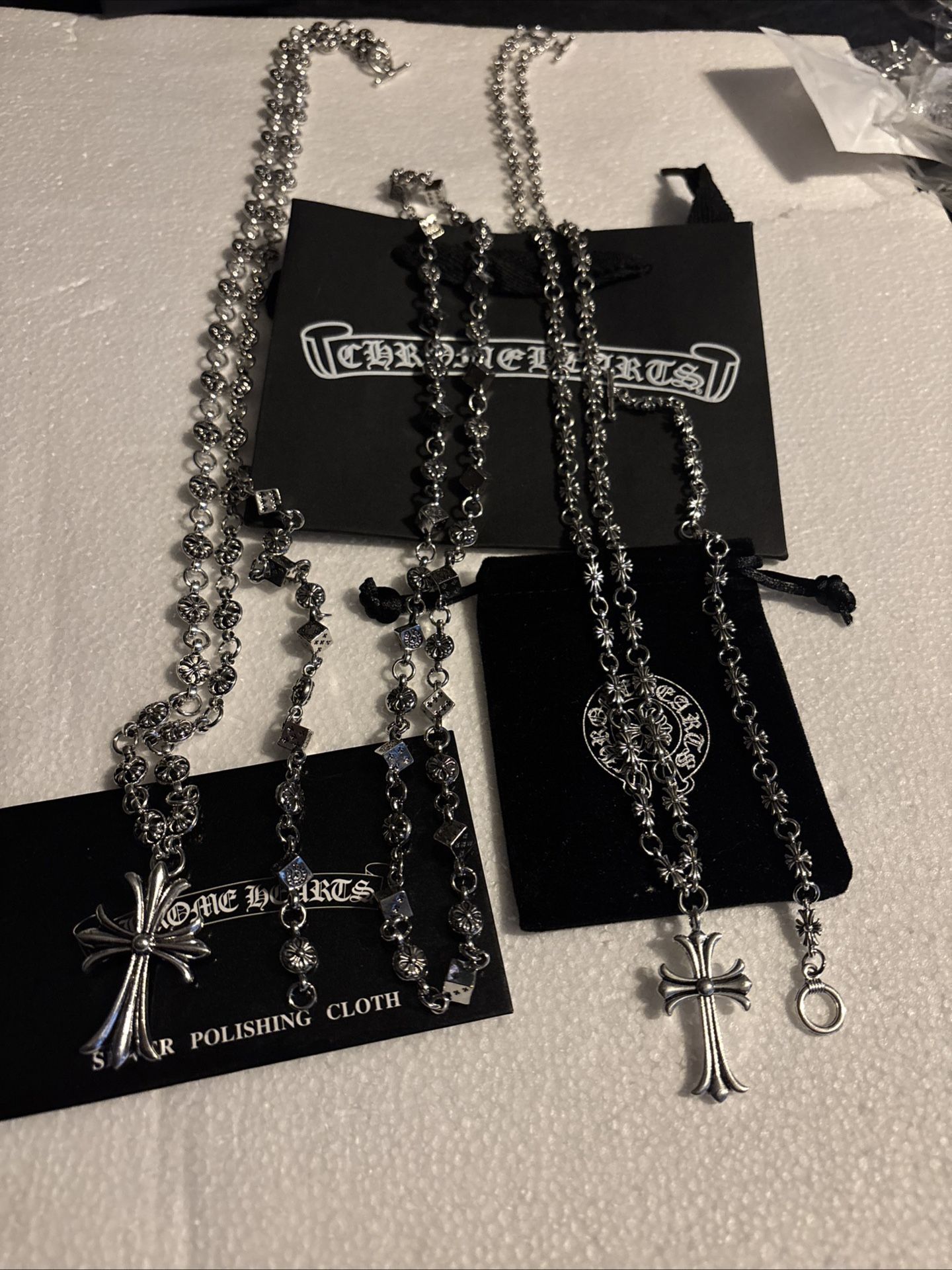 Lg Chrome Hearts Jewelry Lot 3 Necklaces 2 Bracelets Dices Cross Gothic Designer