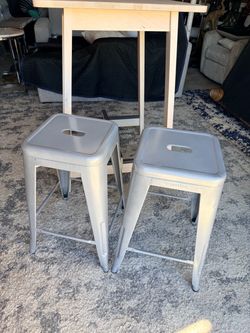 4 Metal Benches 24" High Backless Silver Metal Indoor-Outdoor Counter Height Stool with Square Seat