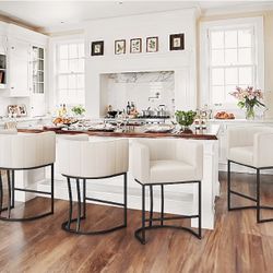 Beige-Black/Linen 26.4-in H Counter height Upholstered Metal Bar Stool 4 -Pack