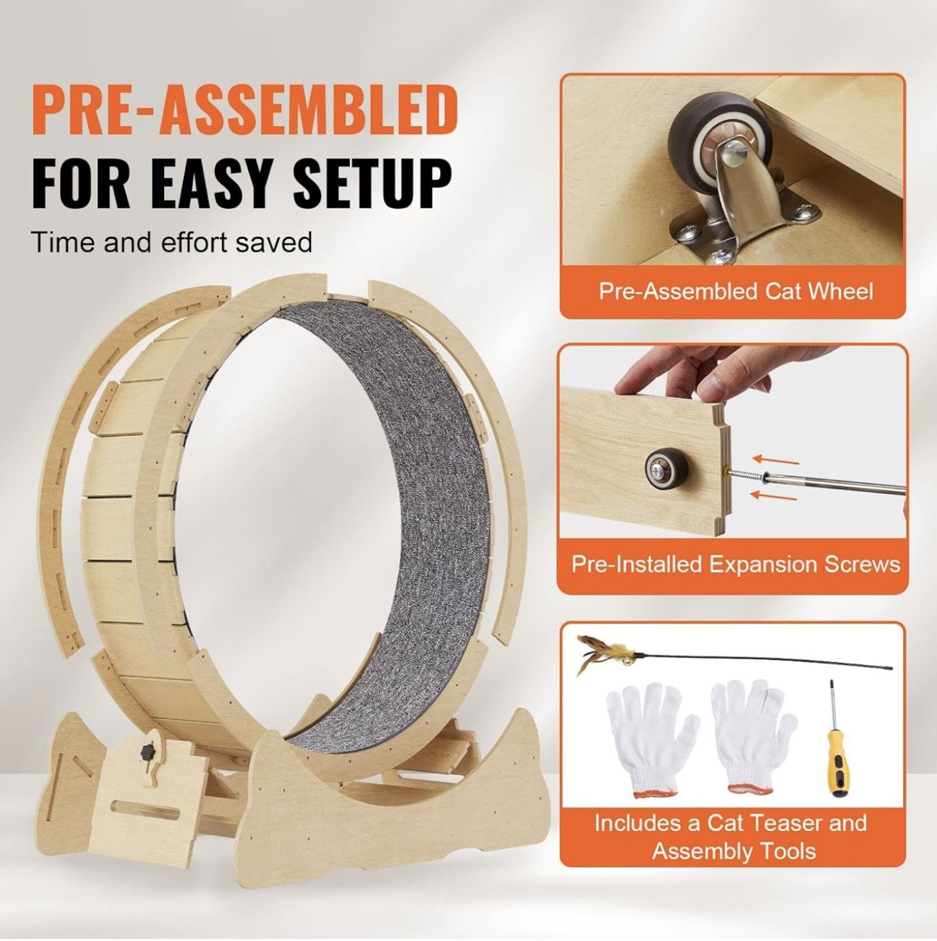 🔥Brand New in Box🔥Cat Wheel Trainer, 29.5 Inch Cat Treadmill for Indoor Cats, Cat Running Training Wheels with Removable Carpet and Cat Teaser for R