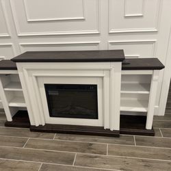 BRAND NEW 72" LED Electric Fireplace with Mantel, Fireplace TV Stand for 80 Inch TV, Modern Entertainment Center with Storage, Delicate Three-Dimensio