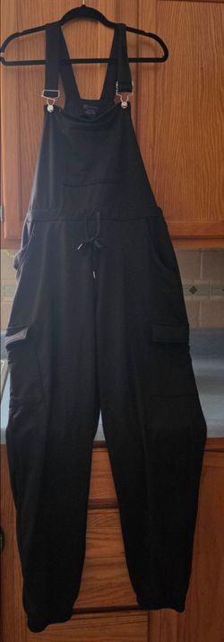 Black Cargo Overalls with Drawstring Waist