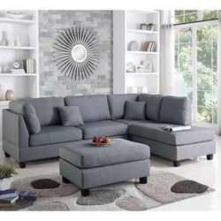 New Gray Sectional Sofa Couch Ottoman 
