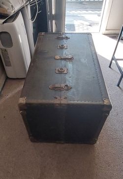 Vintage Metal Travel Trunk with Latches