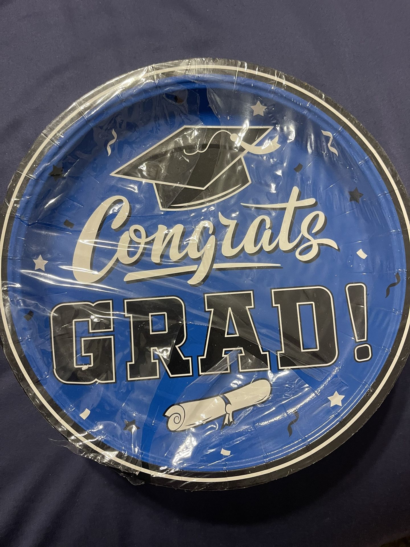 Blue Grad Paper Plates