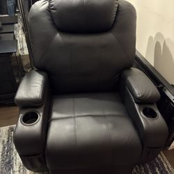  Black PU Leather Swivel Recliner w/ Massage & Heat