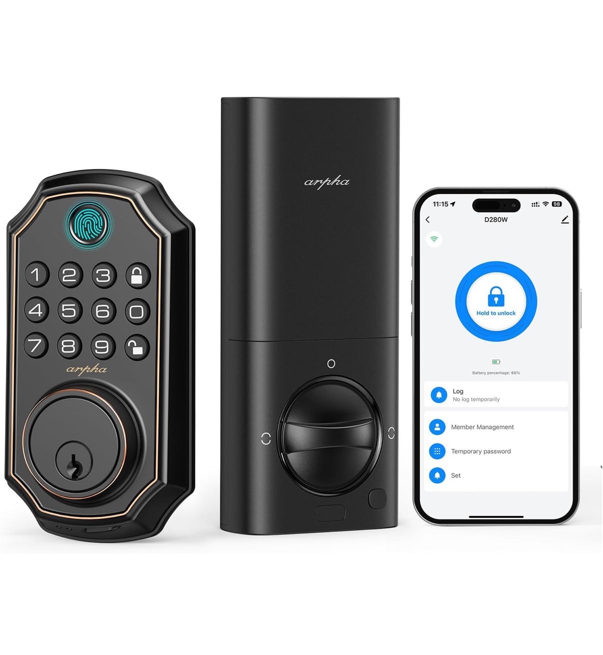 ARPHA Security Smart Lock, APP Remote Control WiFi Keyless Entry Door Lock, Fingerprint Door Lock, Electronic Digital Door Lock,Code Door Lock for Fro