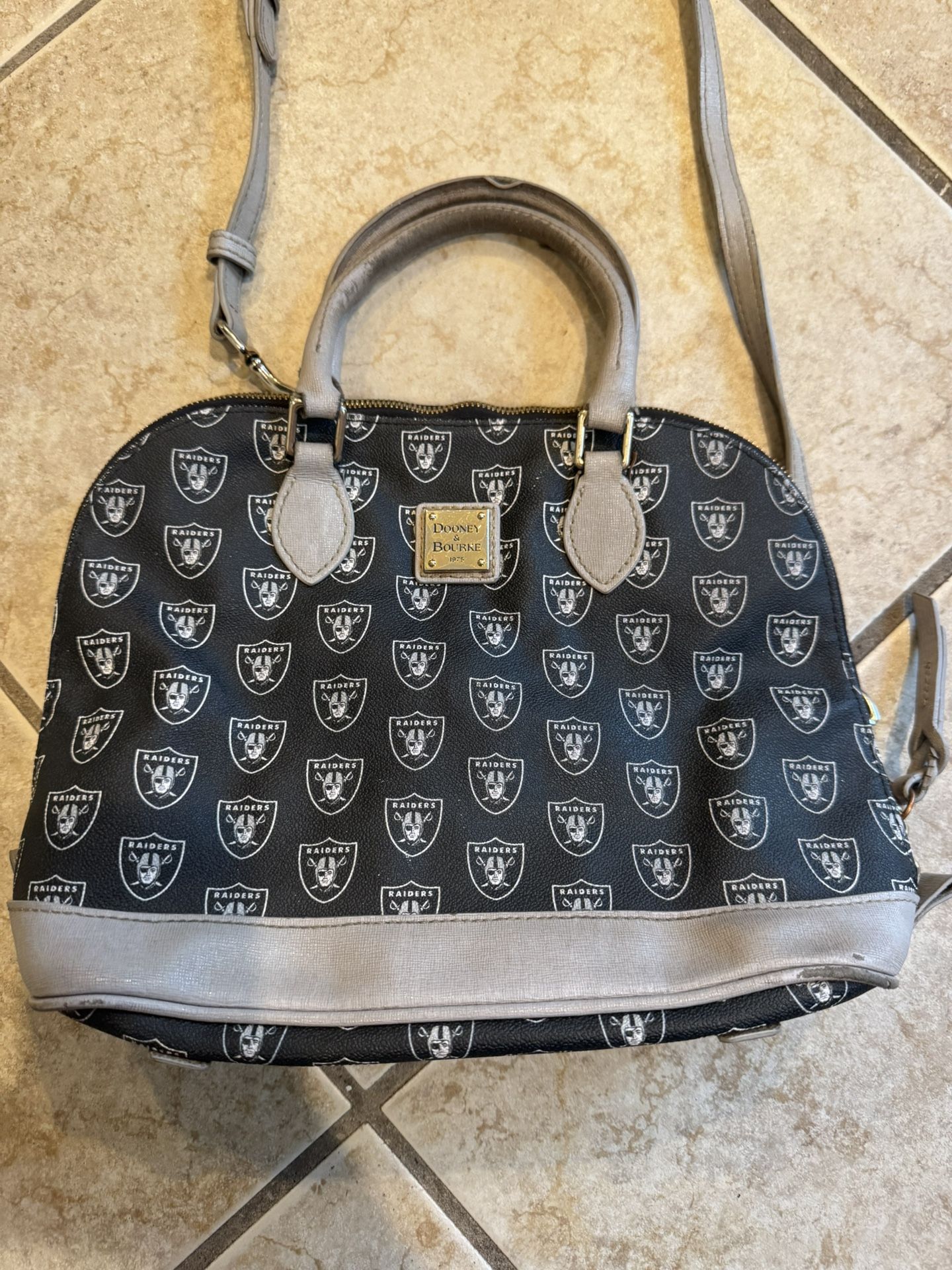 Women's Las Vegas Raiders Dooney & Bourke Saffiano Signature Zip Zip Satchel Purse