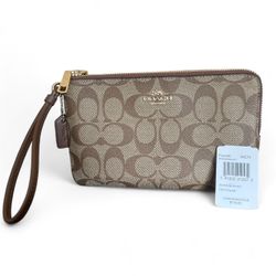 Brown Coach Signature Canvas Wristlet