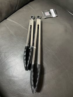 All Win-Houseware Stainless Steel BBQ Tongs 2-Pack Silver/Black Reusable