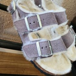 Womans Fuzzy Purple Suede Birkenstocks Sandals 