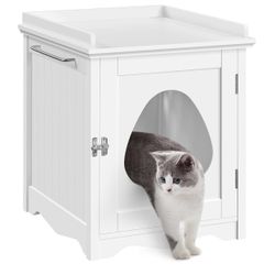 Cat Litter Box Enclosure, Hidden Litter Box Furniture with Side Towel Bar, Wooden Cat Washroom, Storage Cabinet, Indoor Pet House, Side Table Nightsta