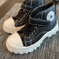 Brand New Kids US 10.5 Size Converse Style Black Shows With White Stitching And White Base