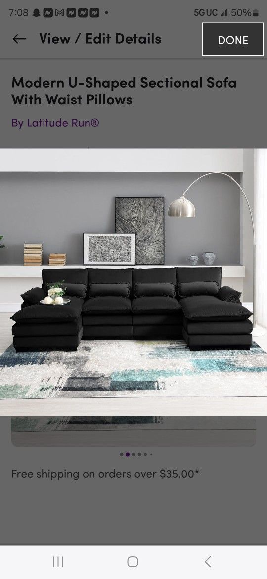 Modern Black Velvet Luxury U-Shaped Cloud Sofa