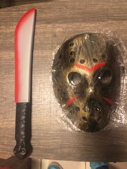 Jason Voorhees Halloween Costume Mask and Machete Set