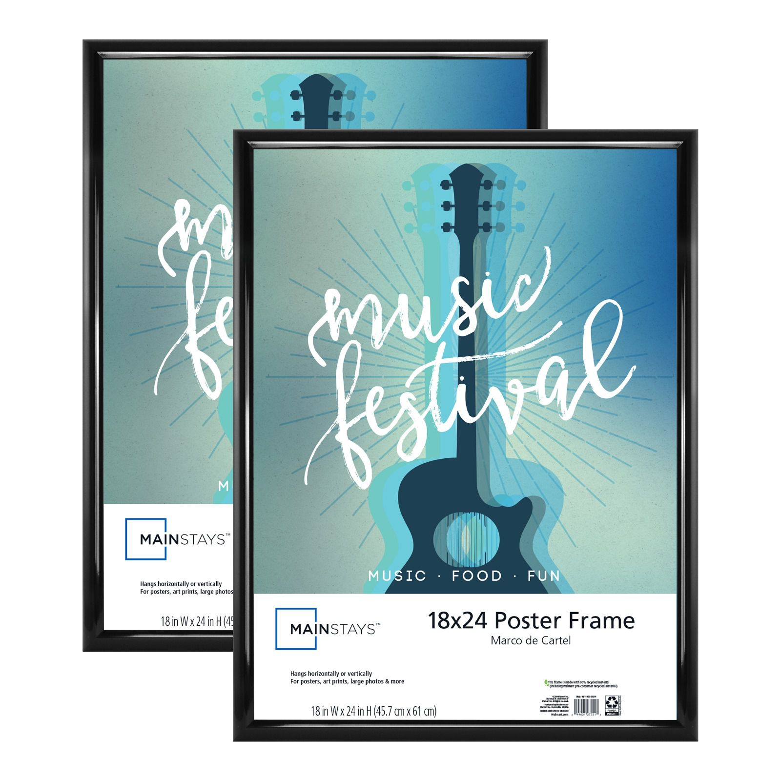 18x24 Rounded Poster & Picture Frame, Black, Set of 2
