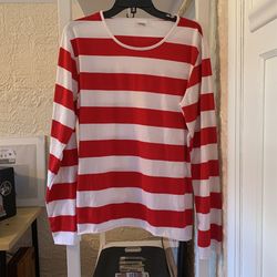WHERES WALDO LONG SLEEVE T SHIRT RED WHITE STRIP LARGE EXTRA LARGE COTTON BLEND 