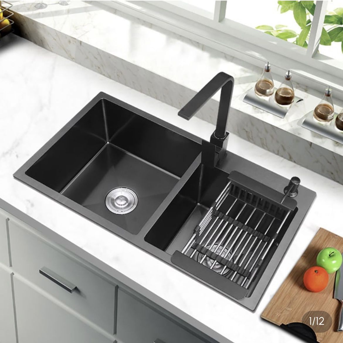 32" Black Stainless Steel Kitchen Sink Double Bowls Drop-In Sink With Drain $120