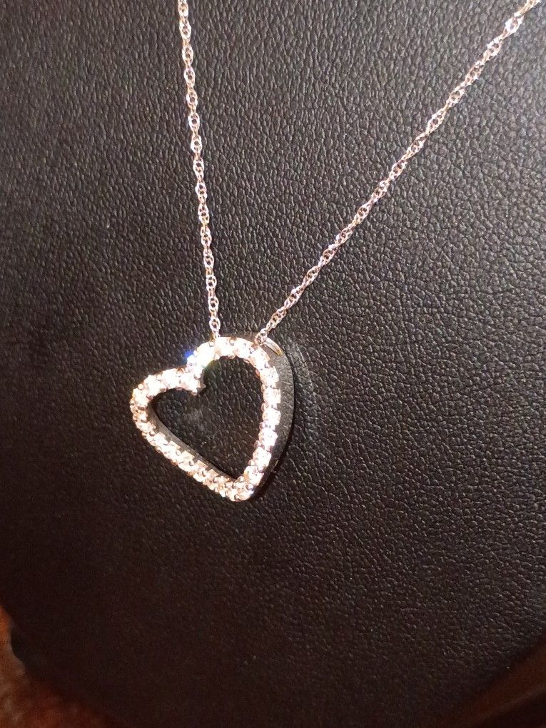 14k White Gold DO CZ Necklace & Charm