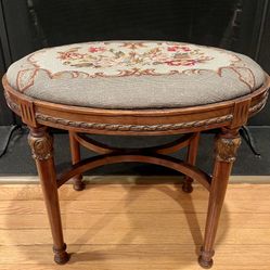 Antique Needlepoint and Wood Oval Footstool (available if listed)