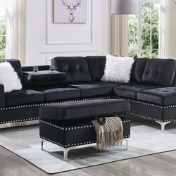 NEW JOY VELVET SECTIONAL SOFA WITHOUT OTTOMAN AND FREE DELIVERY- BEDROOM FURNITURE MATTRESS BED AND MORE