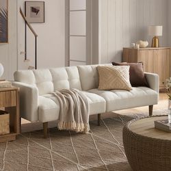 mopio Aaron 76.8" Couch, Small Futon Sofa Bed, Sleeper, Loveseat, Mid Century Modern Futon Couch, Sofa Cama, Couches for Living Room, Bedroom (Pearl W