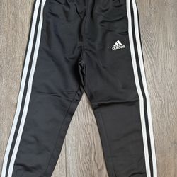 New Kids Unisex Adidas Sweatpants Black & White 3 stripe Elastic Waist Size 4