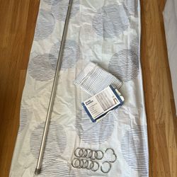 Shower Curtain Rod Holder, Curtain Rings, 2x Shower Curtains