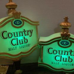 Vintage COUNTRY CLUB Light Up Advertising Signs - Pair