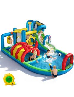 TOAOB Inflatable Water Slide for Kids 3-12: 8 in 1 Ocean-Themed Blow Up Backyard Water Park with 550W Blower for Outdoor Birthday Party