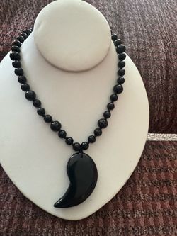 Vintage Black Obsidian Magatama Necklace, 16"