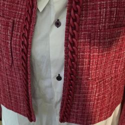 Red Tweed Jacket with Chain Trim