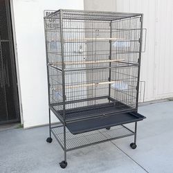 (New) $100 Large 52 Inch Tall Bird Cage 31x19x52” with Rolling Stand and Slide Out Tray 