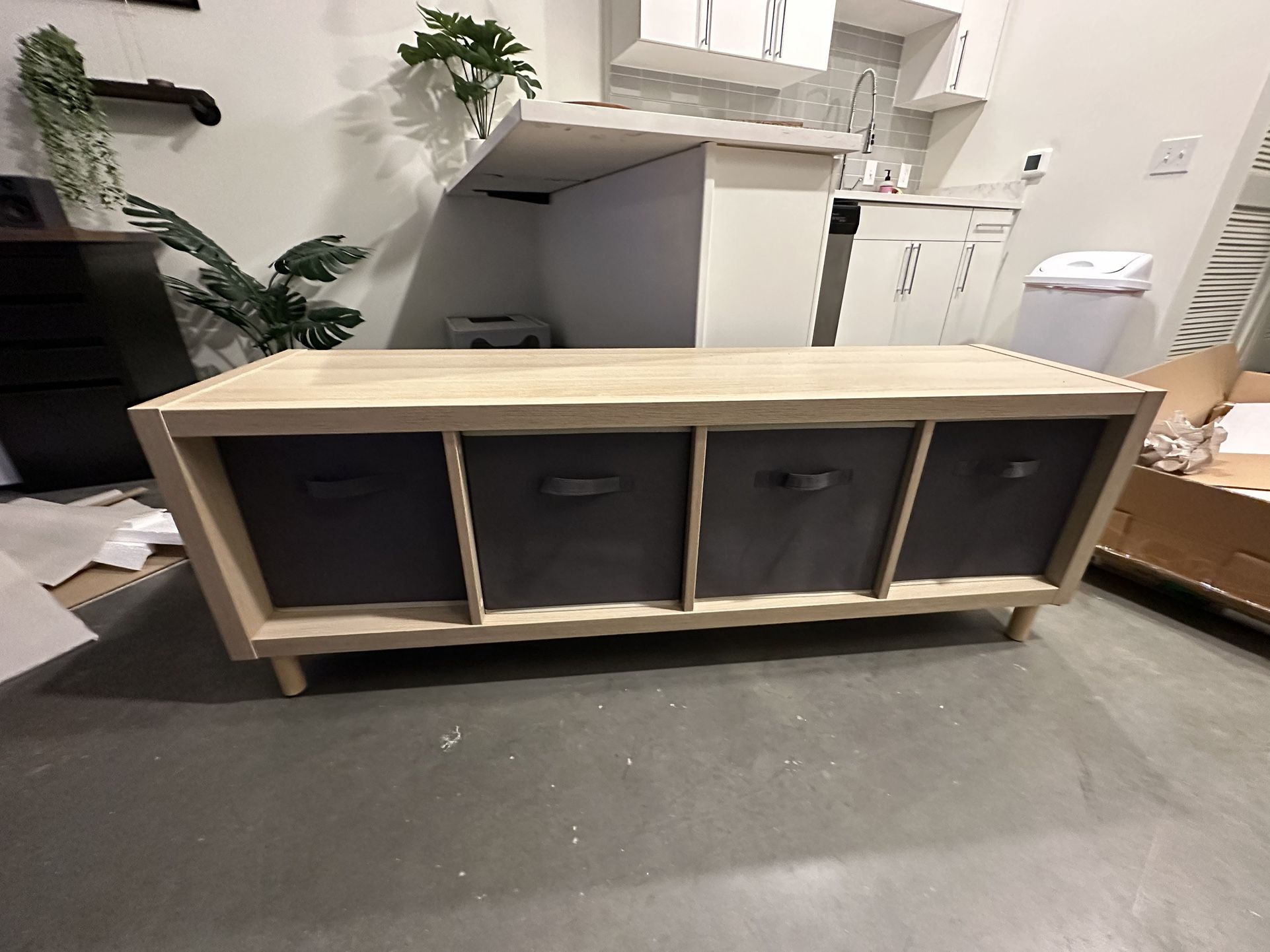IKEA Kallax 1x4 shelf unit with legs/organizers tv stand