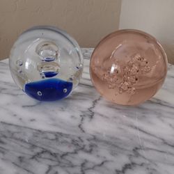 $19 For Both, Vintage Controled Bubble Glass Paperweights 4" Sphere 