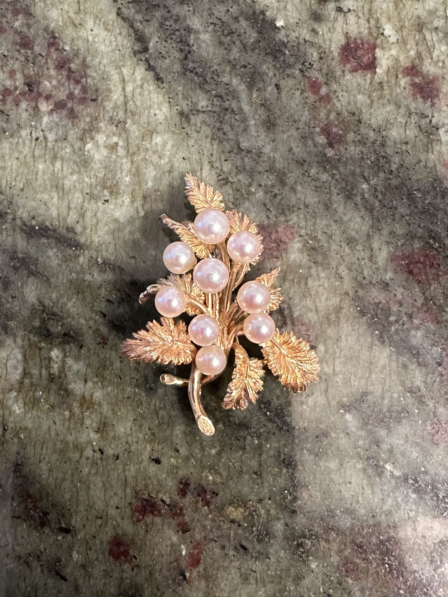 14k Gold Branch/leaf With Pearls Brooch/lapel