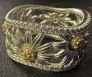 Daisy Sterling Silver Ring w/1.89 carats of Diamonds & Citrines