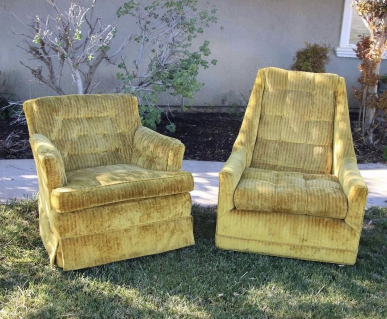 Vintage Retro Yellow Velvet Chairs