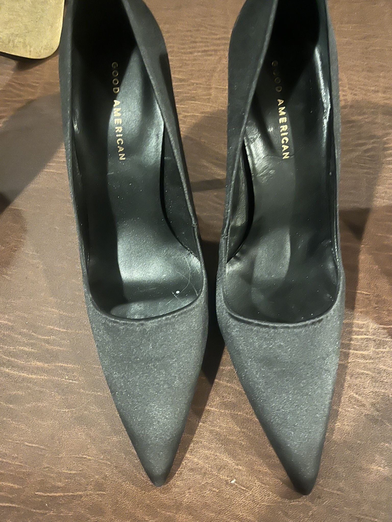 Good American Satin Black Heel 3 1/2 Inches Size 10