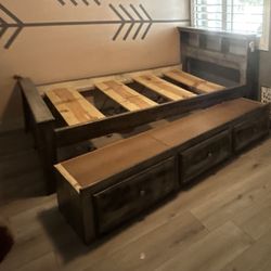 Solid wood Full bed frame with three drawers