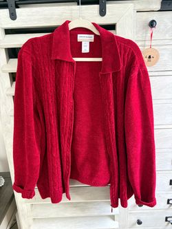 Alfred Dunner Women’s 3X Red Cable Knit Pattern Zip Front Cardigan New Without Tags