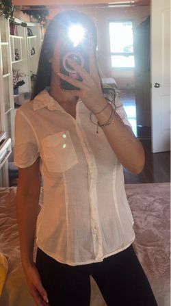 White Short-Sleeve Button-Up Blouse