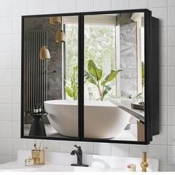 New 30 x 26 Inch Farmhouse Black Metal Framed Recessed or Surface Bathroom Medicine Cabinet
