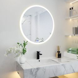 New 30” Round Led Mirror Anti-fog Dimmable Wall Mirror Bathroom Vanity