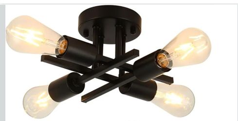 Semi Flush Mount Ceiling Light Fixture, Modern Flush Mount Ceiling Lights, 4-Light Black Sputnik Ceiling Light Fixture with E26 Bulb Base