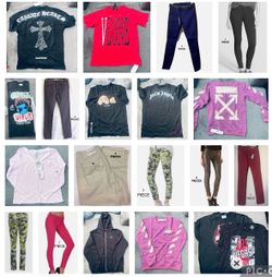 BUNDLE OF ASSORTED clothing New  It includes: 10 pieces of mix sweatshirts and t-shirts sizes small medium and large 17 Blank NYC pants. Assorted size