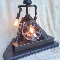 Industrial Metal Lamp With Vintage Gears